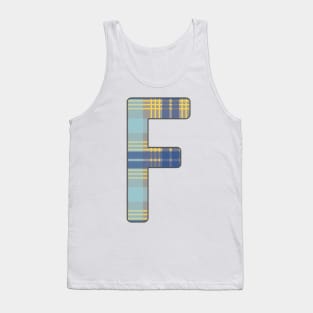 Monogram Letter F, Blue, Yellow and Grey Scottish Tartan Style Typography Design Tank Top